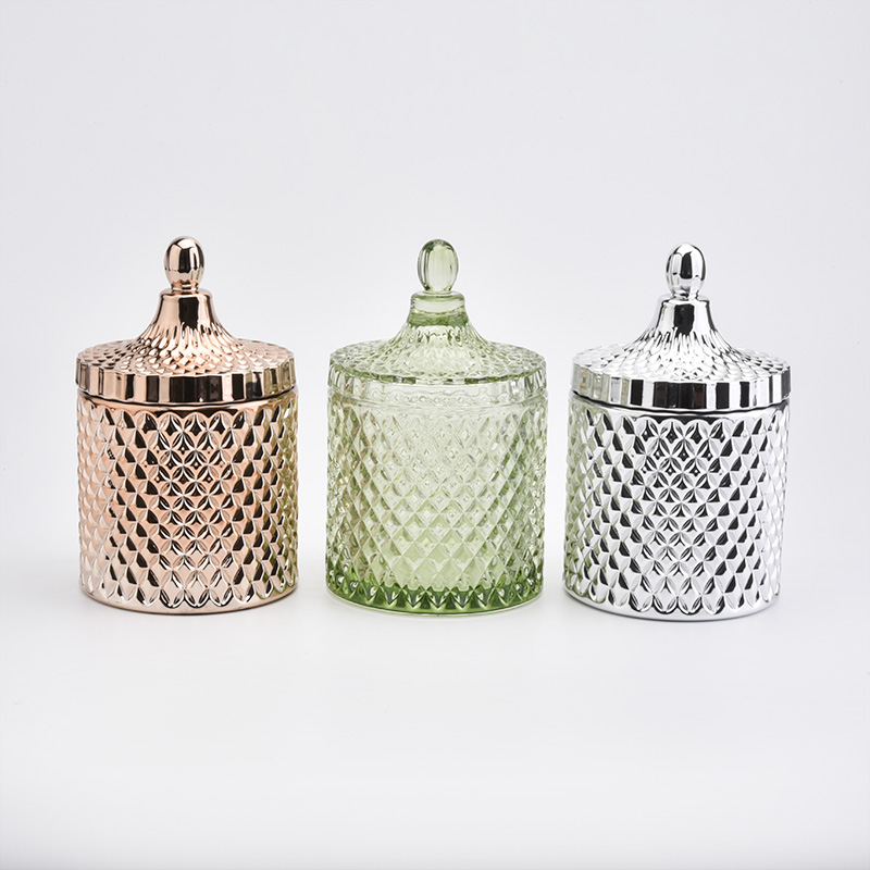 Gold Diamond Glass Candle Jars with Glass Lids for Soy Wax Home Decor Wholesales