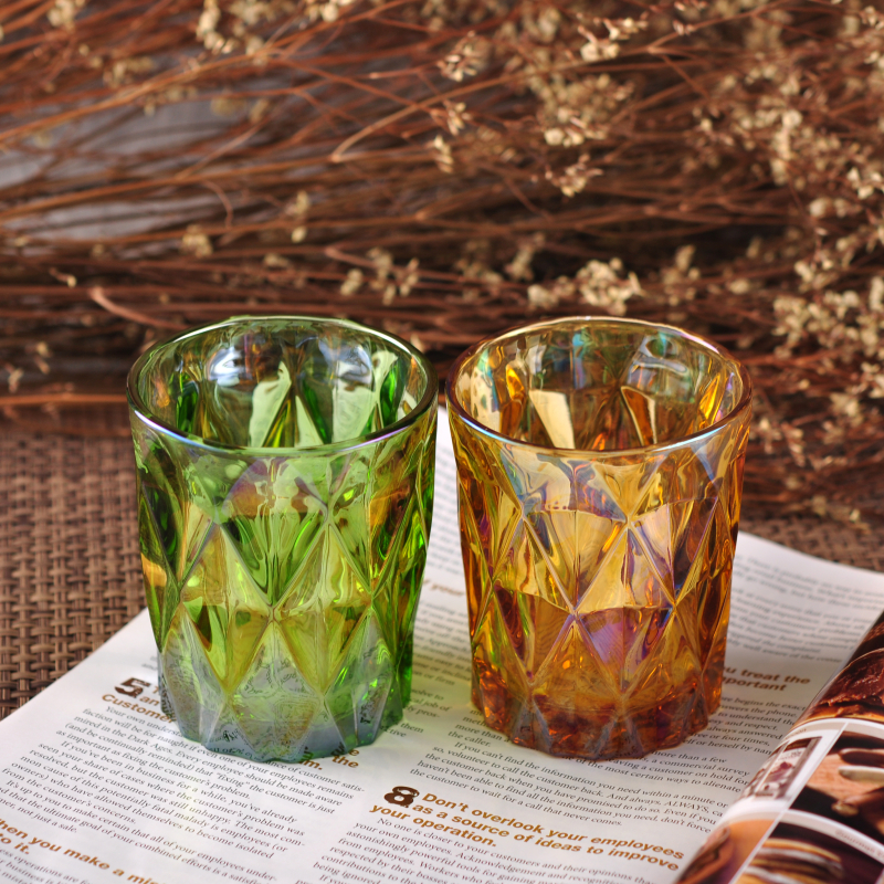 Diamond champagne iridescent glass candle jars home decoration wholesale