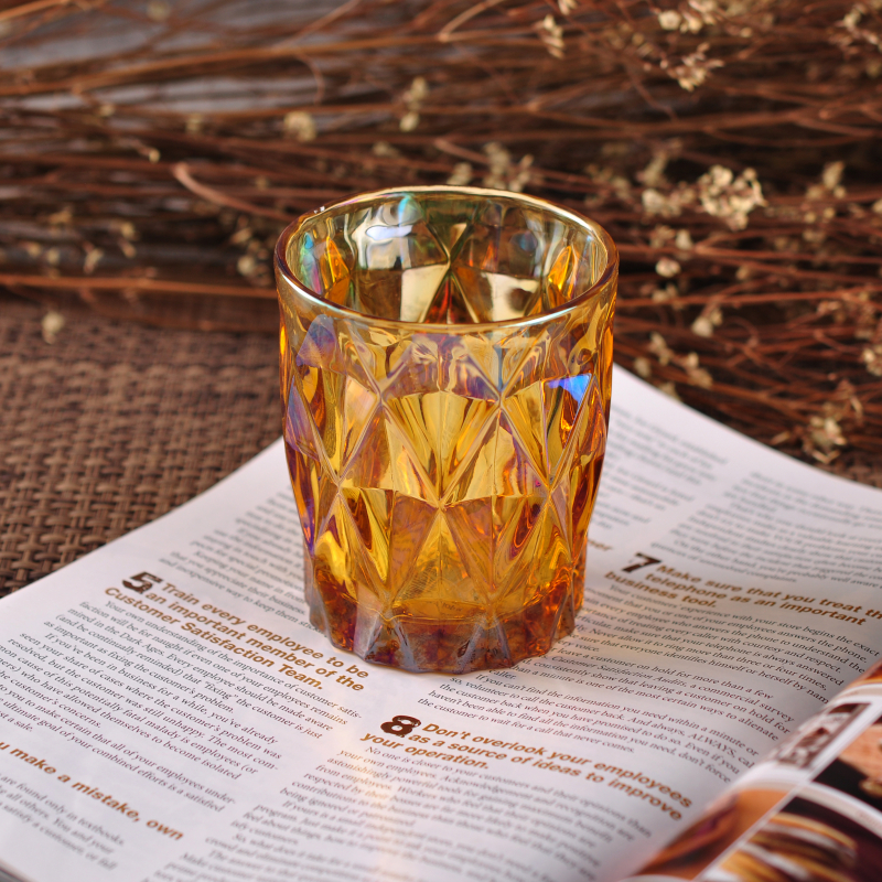 Diamond champagne iridescent glass candle jars home decoration wholesale