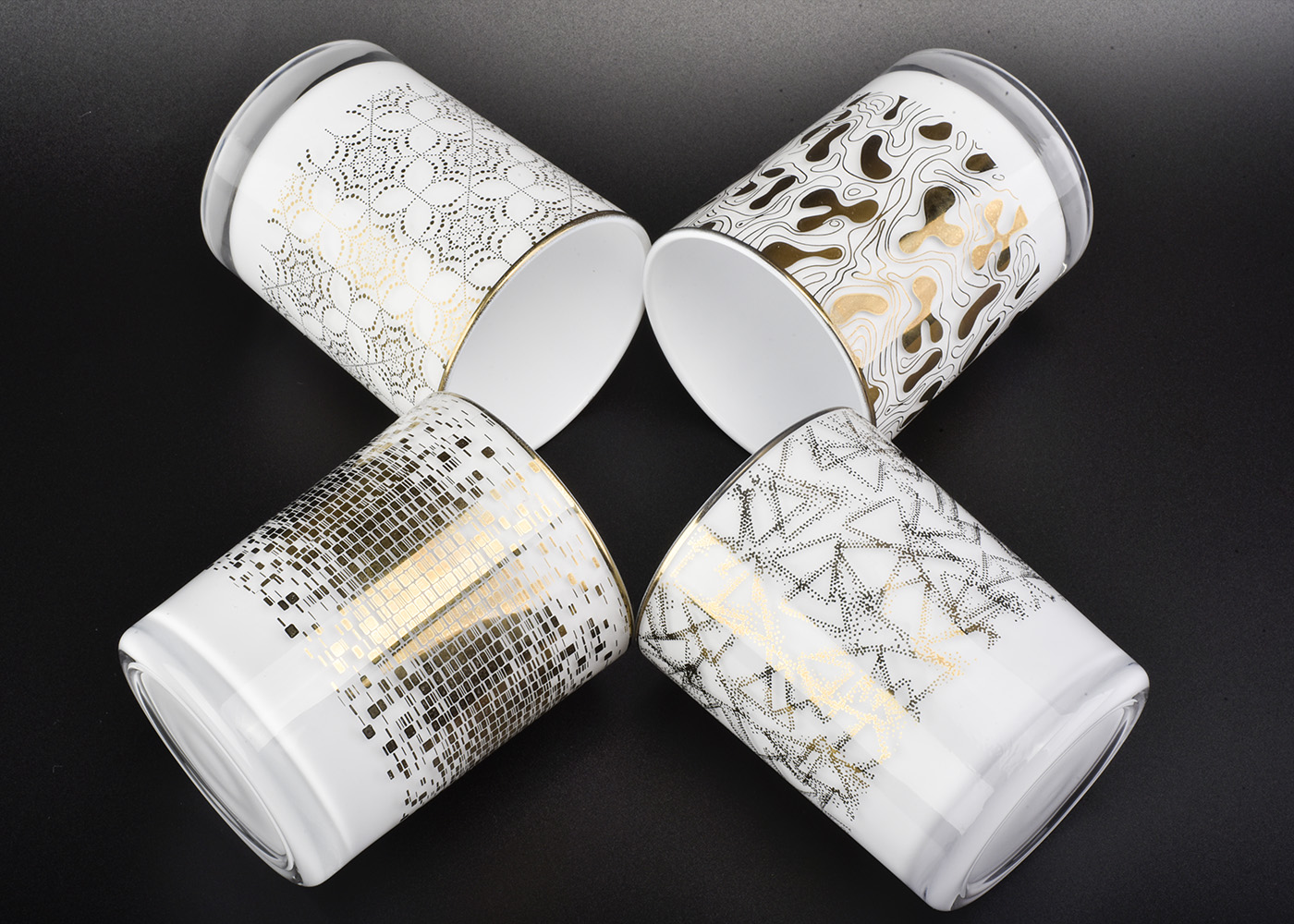 straight glass candle jars with white sprayed inside