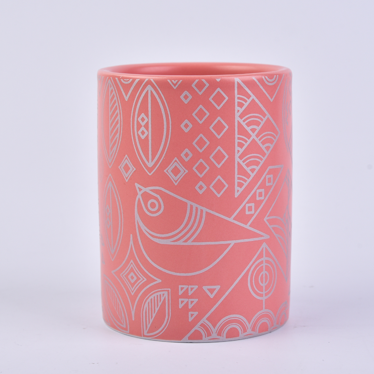 warm peach glazing ceramic candle jars with silver printing