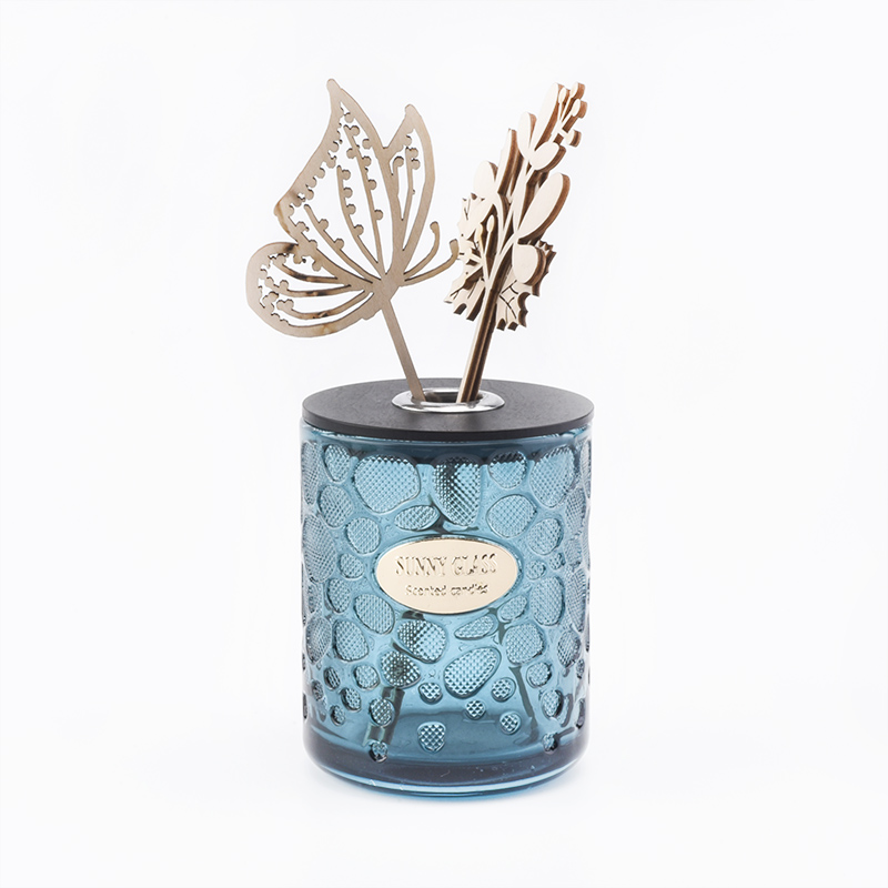 Unique candle holder glass votive diffuser bottle with wood lid
