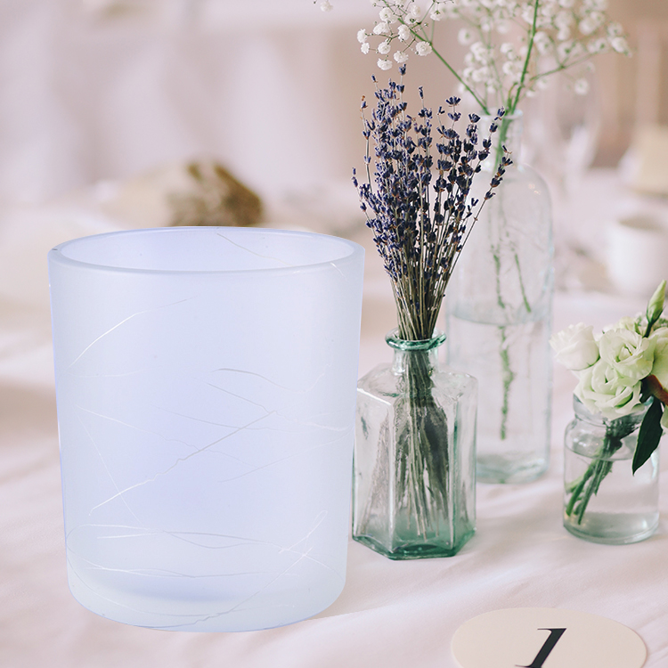 Frosted cylinder decorative glass candle holders for home decoration