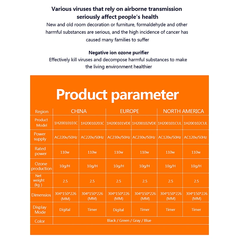 CE Certification 10g 220v Desktop ozone generator 110W air purifier Portable  air sterilizer purifier