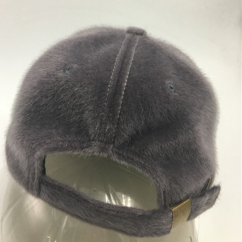 wholesale plain animal mink fur 6 panel baseball winter hats gorras