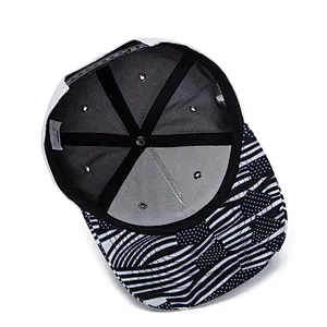wholesale Customize OEM zebra pattern flat bill men snapback hats and caps
