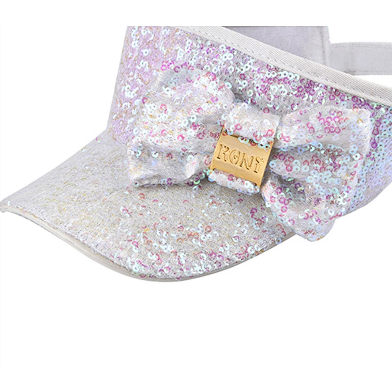 Latest fashion Sequin Bowknot Women Girl Sun Protected sports visor hats