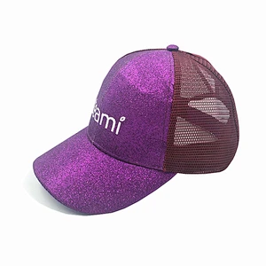 Fashion trucker hat Cap with mesh at back Glitter material mesh cap hat