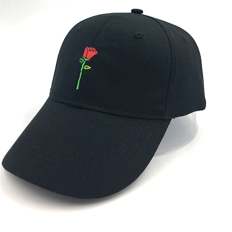 6 panel baseball daddy caps with rose  embroidery logo and metal buckle