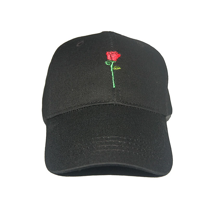 6 panel embroidered logo of rose baseball cap
