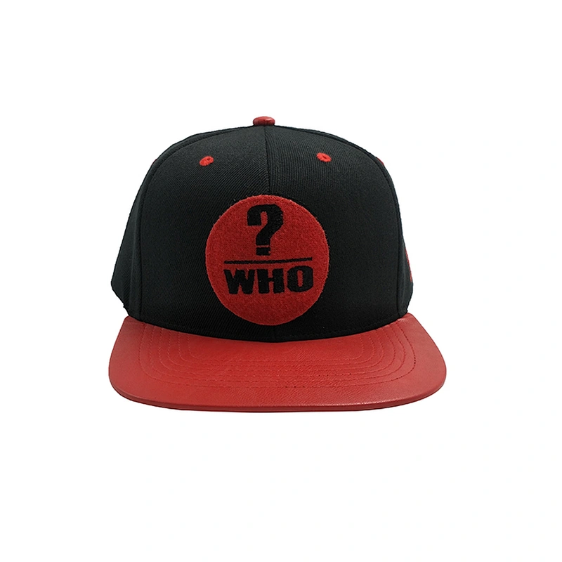 PU Leather Flat Brim Snap Back Males Cap with Applique Embroidery Logo