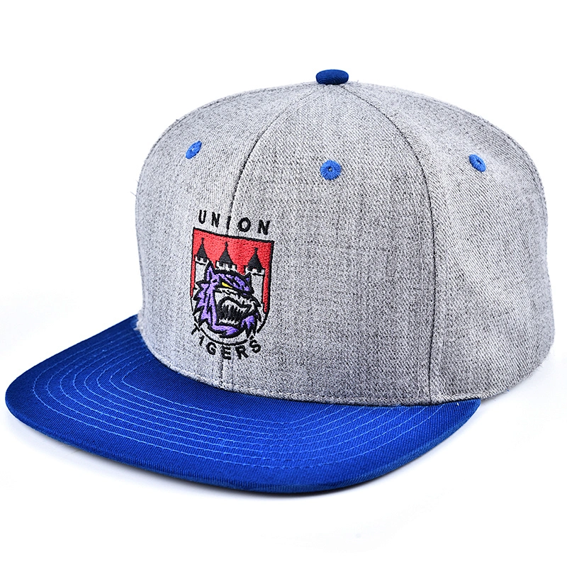 Embroidery logo flat bill hats grey  fabric boys snapback caps