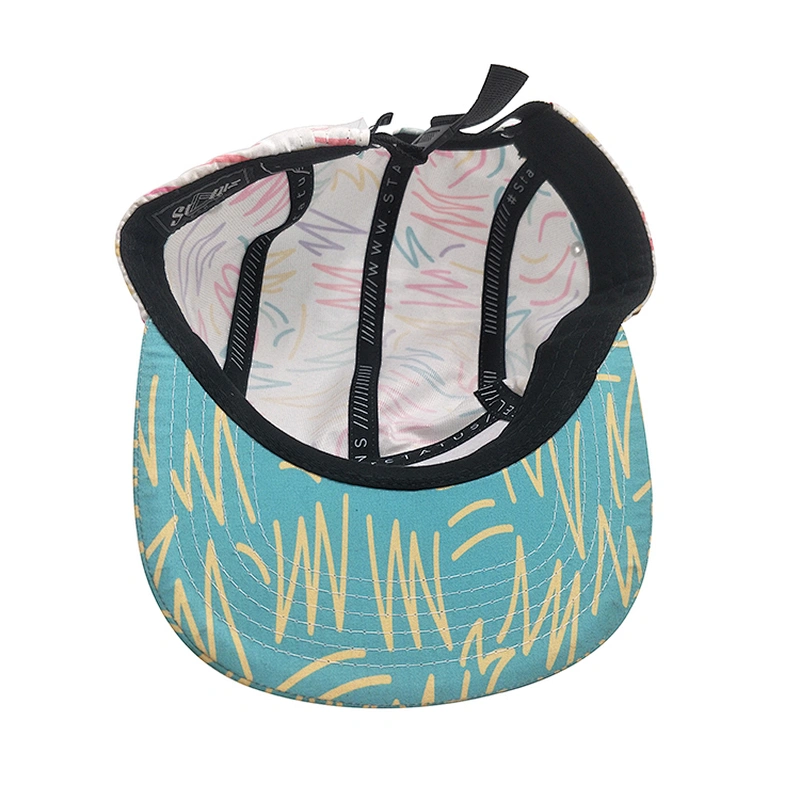 Fashion Floral Embroidery Logo Flat Bill Men 5 Panel Snapback Fitted Cap Hat