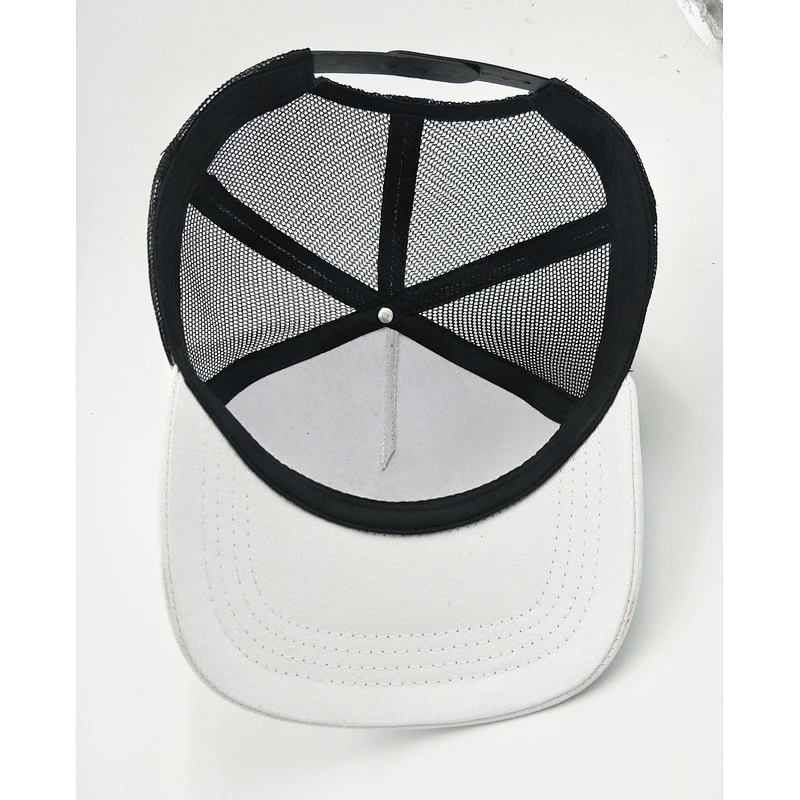 high quality trucker hat Cap with mesh at back in Black+white mesh material