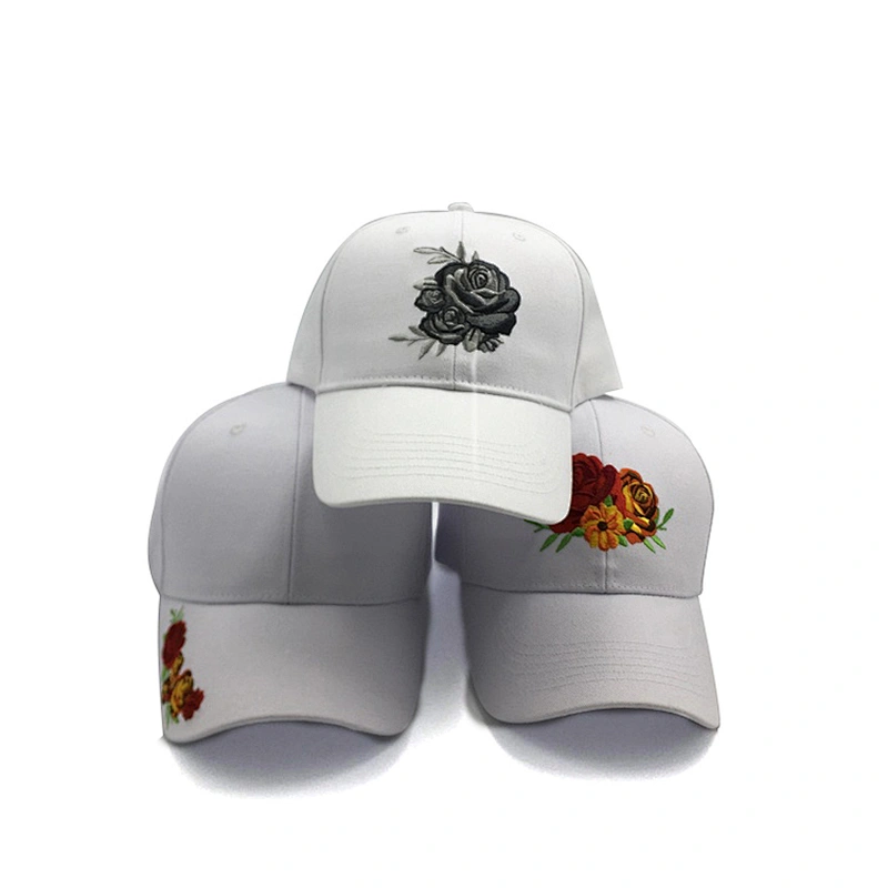 High quality baseball caps with rose embroidery custom logo on front