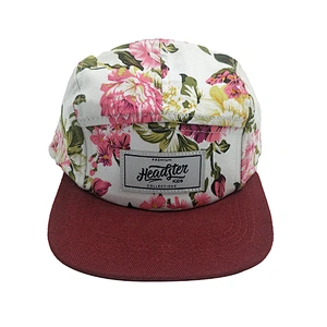 Fashion Floral Embroidery Logo Flat Bill Men 5 Panel Snapback Fitted Cap Hat