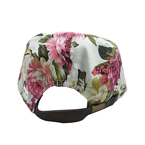 Fashion Floral Embroidery Logo Flat Bill Men 5 Panel Snapback Fitted Cap Hat