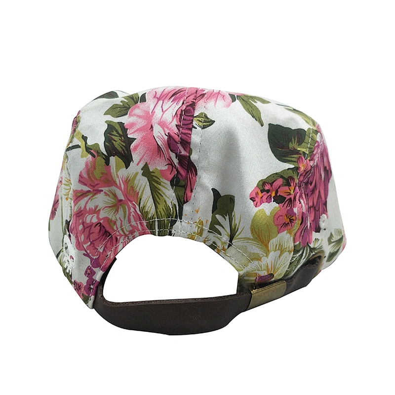 Fashion Floral Embroidery Logo Flat Bill Men 5 Panel Snapback Fitted Cap Hat