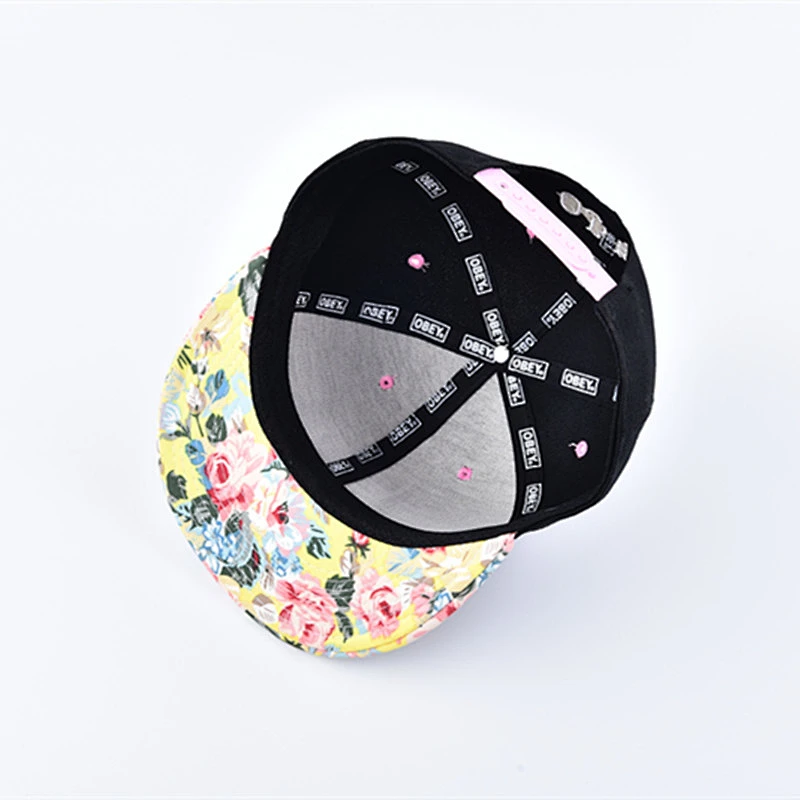 2019 Custom Unisex Flat Round Brim Floral Pattern Snapback Cap Hat