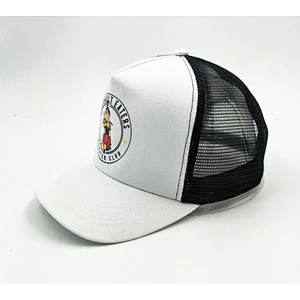high quality trucker hat Cap with mesh at back in Black+white mesh material