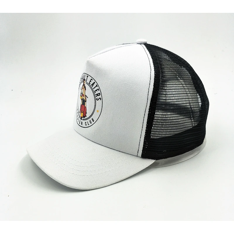 high quality trucker hat Cap with mesh at back in Black+white mesh material