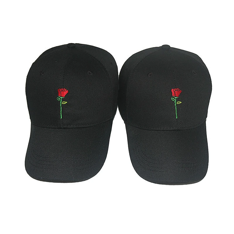 6 panel embroidered logo of rose baseball cap