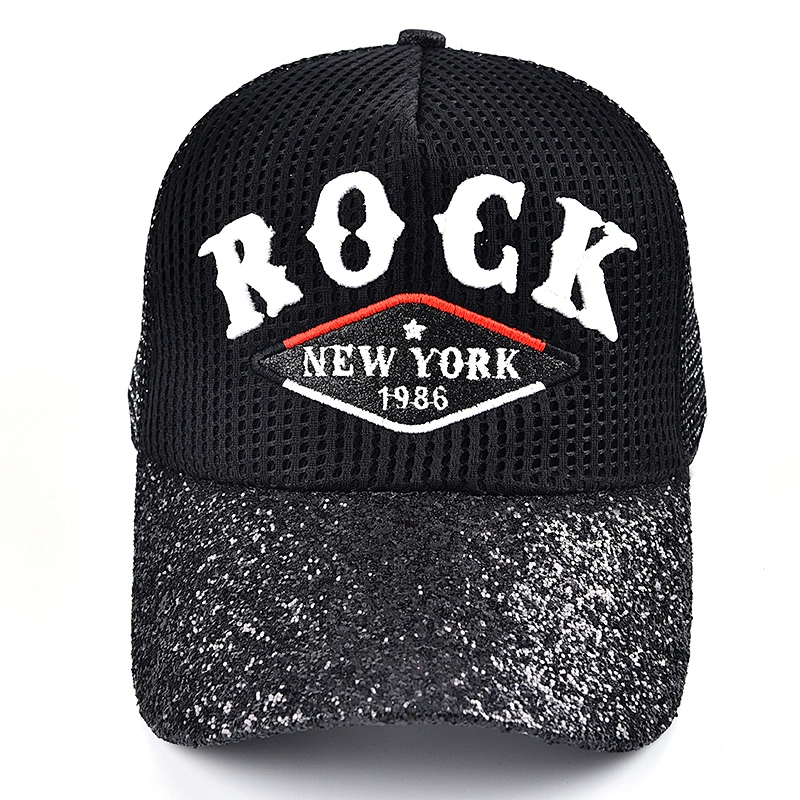Guangzhou Sequins Custom Logo 5 Panel Gorras mesh trucker cap
