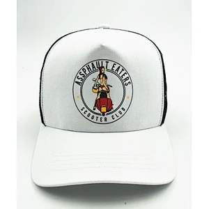 high quality trucker hat Cap with mesh at back in Black+white mesh material