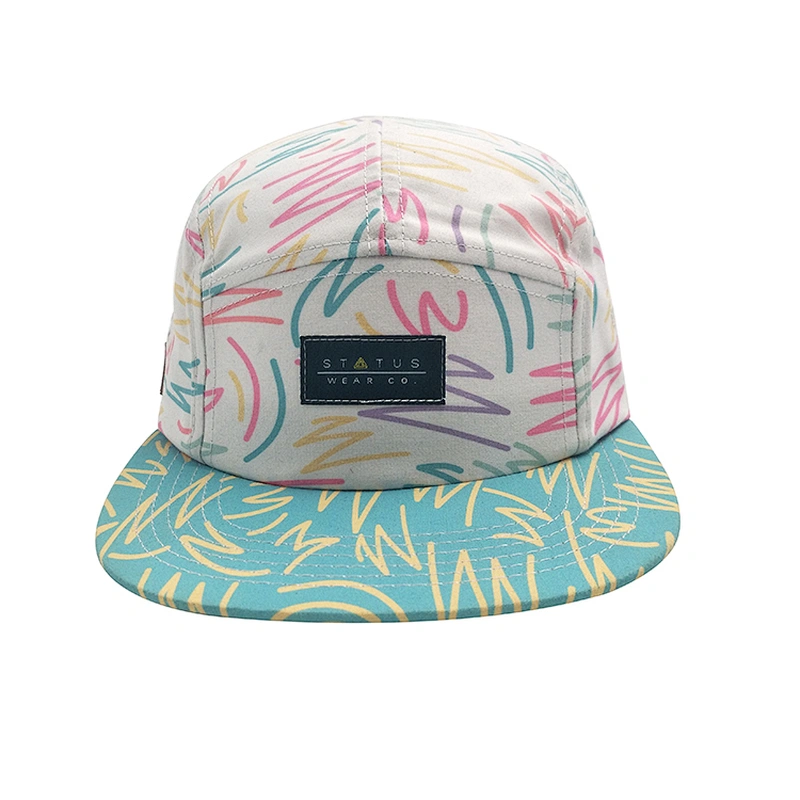 Fashion Floral Embroidery Logo Flat Bill Men 5 Panel Snapback Fitted Cap Hat