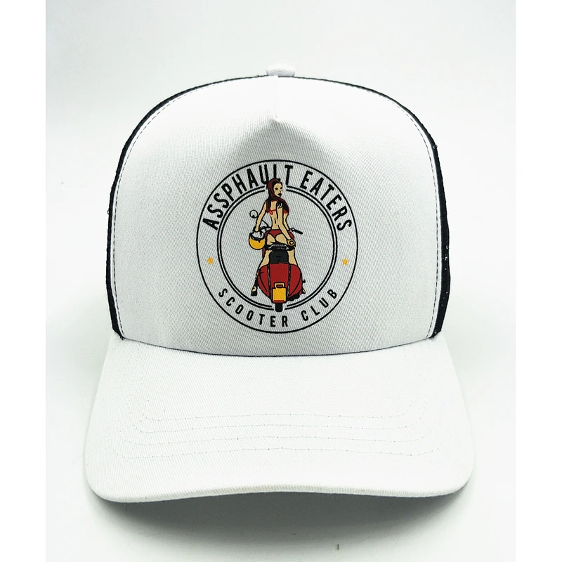 high quality trucker hat Cap with mesh at back in Black+white mesh material