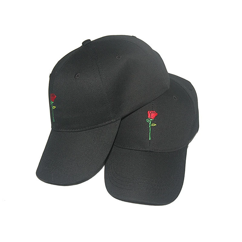 6 panel embroidered logo of rose baseball cap