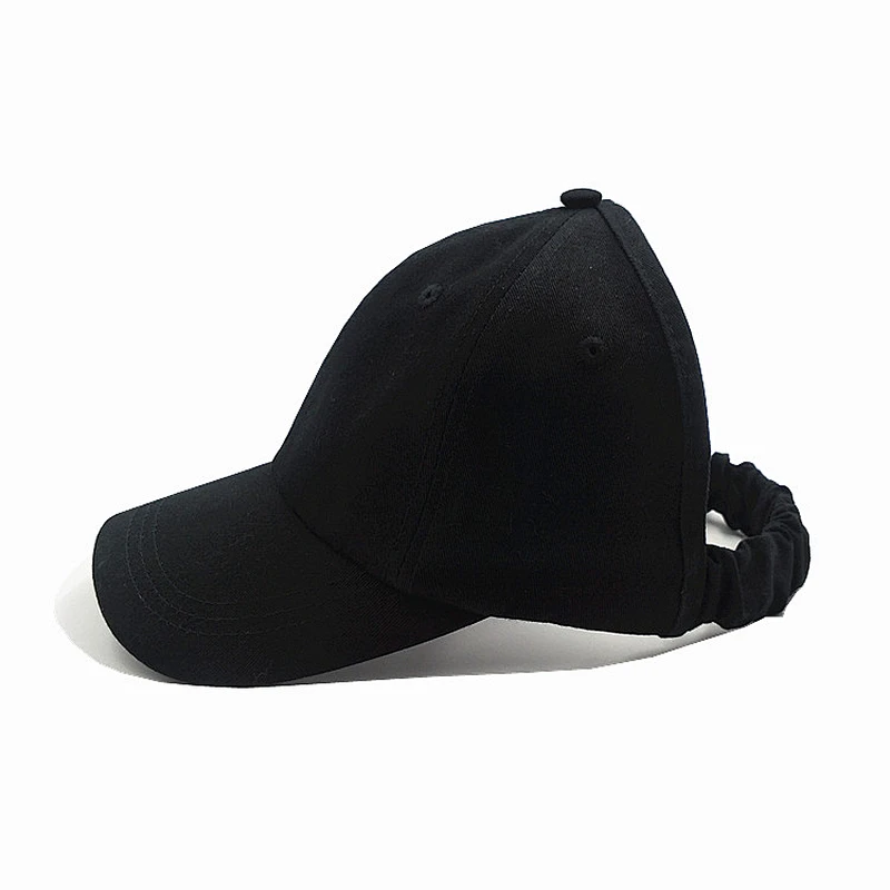 Wholesale running Curl hair cap 4 panel curved brim half baseball cap backless with elastic adjustment