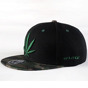 Leaf Weed Snapback Cap Embroidered Flat Bill Men Baseball Hat