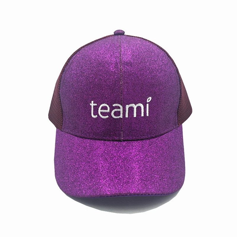 Fashion trucker hat Cap with mesh at back Glitter material mesh cap hat