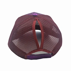 Fashion trucker hat Cap with mesh at back Glitter material mesh cap hat