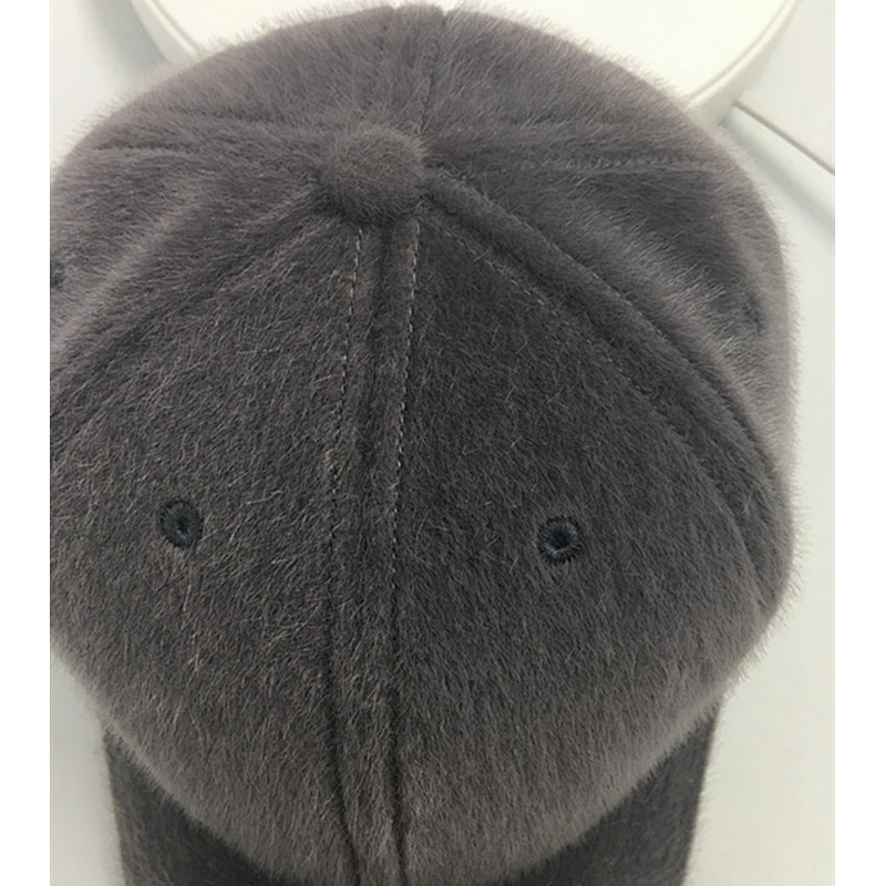 wholesale plain animal mink fur 6 panel baseball winter hats gorras
