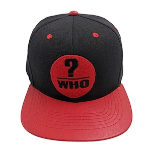 PU Leather Flat Brim Snap Back Males Cap with Applique Embroidery Logo