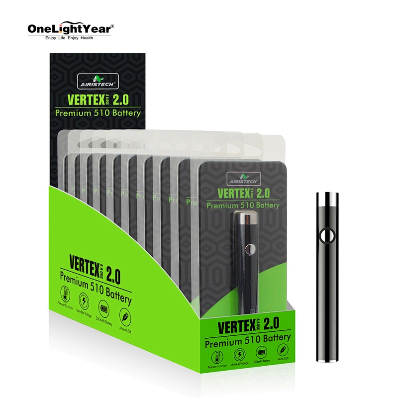 good quality CBD battery Vertex 2.0 with 510 thread preheating adjustable voltage vape pen battery and bottom USB charging