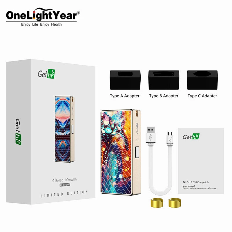Popular 510 thread & pod system vape battery Airistech Gethi G cbd box mod kit from one light year