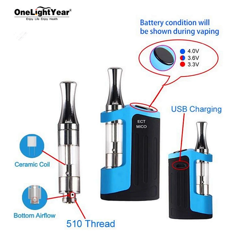 one light year sell latest design of the 510 thread CBD vape pen ECT Mico Kit with Adjustable pressure CBD battery