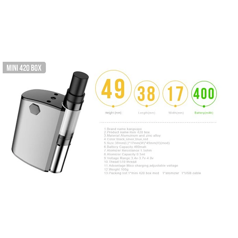 Box Mod Kit Mini 420 with 400mAh CBD Battery with K1 CBD cartridge from onelightyear company JESSE