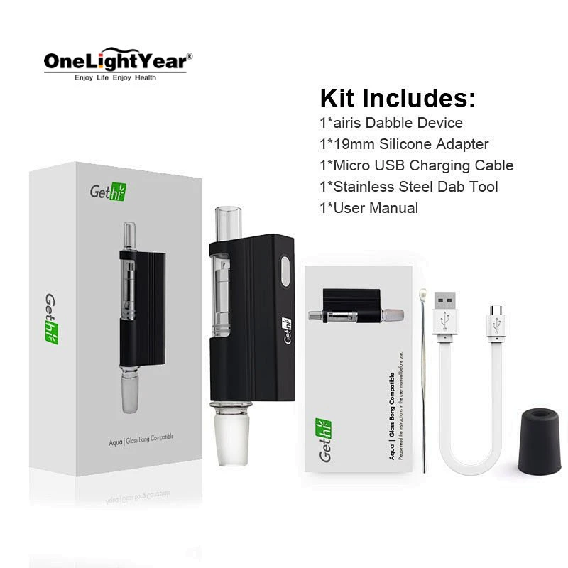 Wax vaporizer start kit Airistech Gethi Aqua concentrate pen with Quartz coil heating technology from one light year