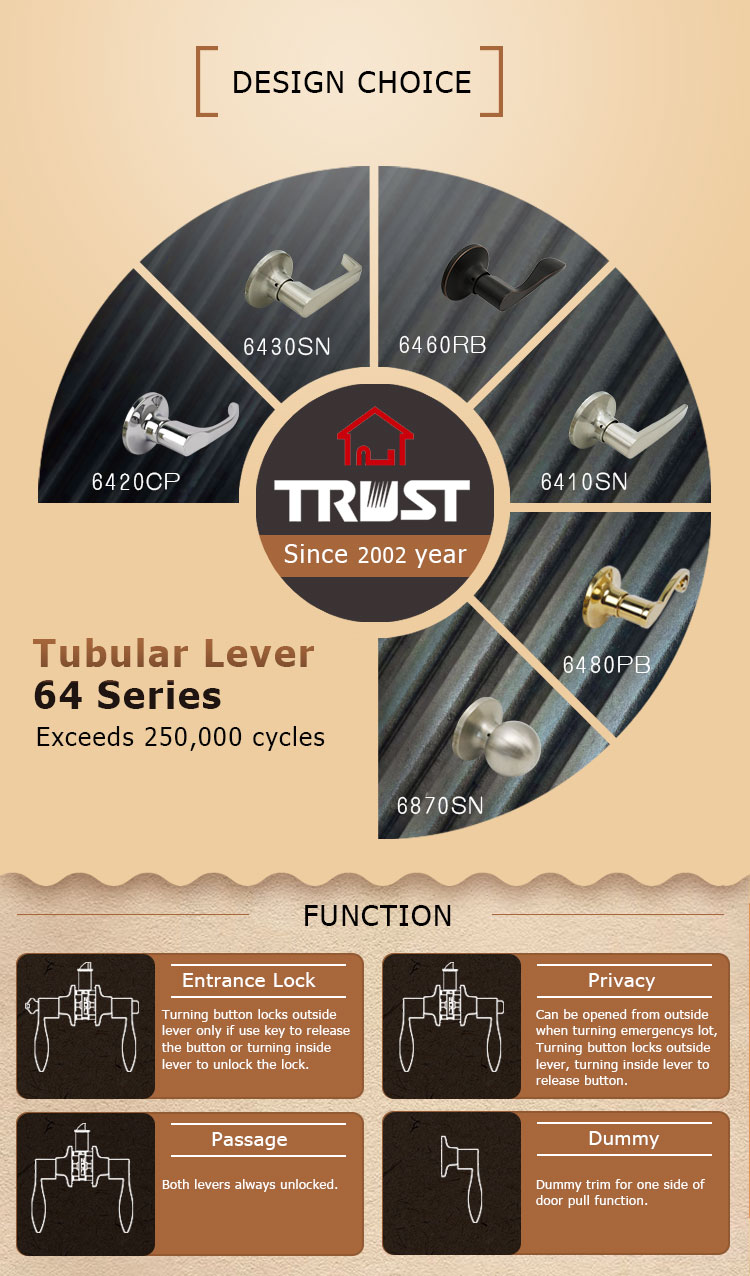TRUST 6460-RB Dummy Door Lock ANSI Grade 3 Tubular Lever Handle Lock