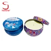 Wholesale in Bulk Small Floral Print Jar Metal Vessel 7oz Blue Filled Scented Votive Candle Tin Can for Candles
