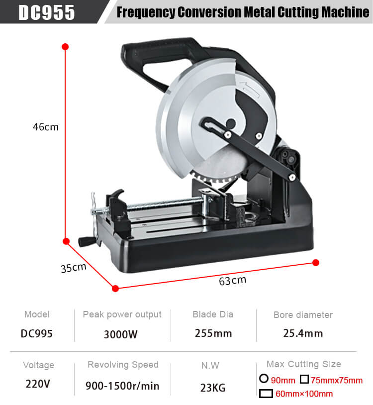 Product features of Frequency conversion heavy metal cutting saw,and the machine detailed size