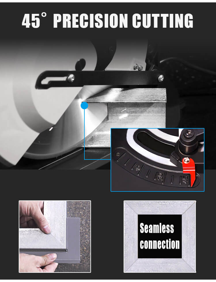 Our brushless heavy metal cutting saw can cut 45° precision cutting, can cut different angle