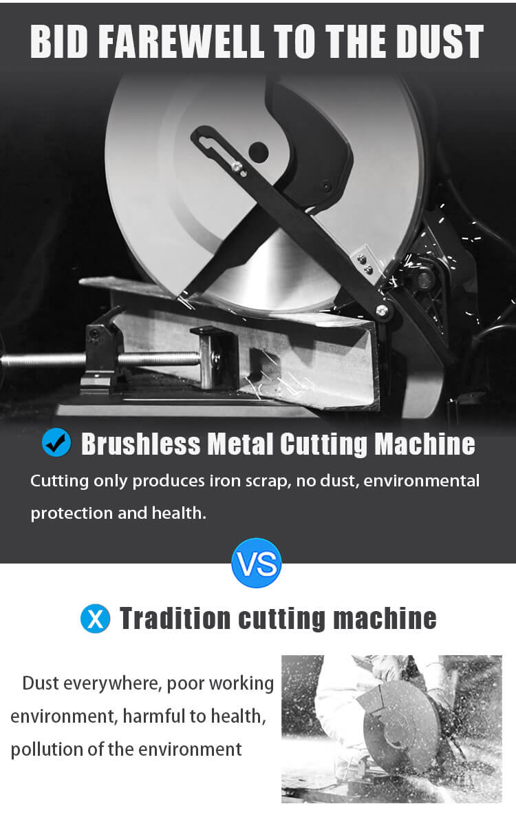 Compared with traditional cutting machine, our brushles circular cutting metal saw cutting only produces iron scrap,no dust, environmental protection and health
