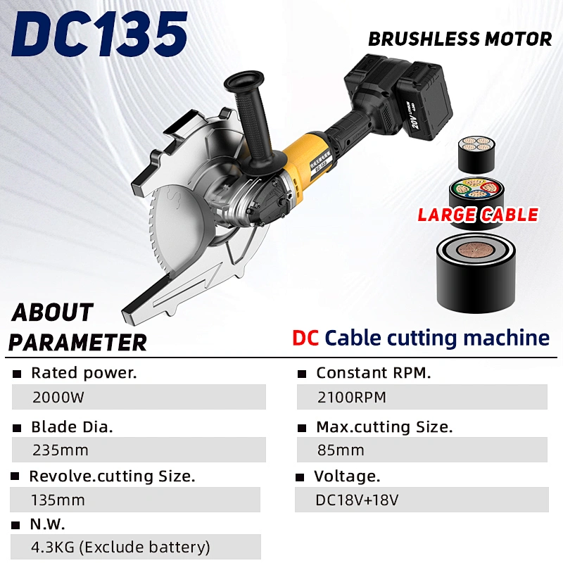 DC135 Brushless and cordless lithium electric cable saw 36V (TWO BATTERIES)