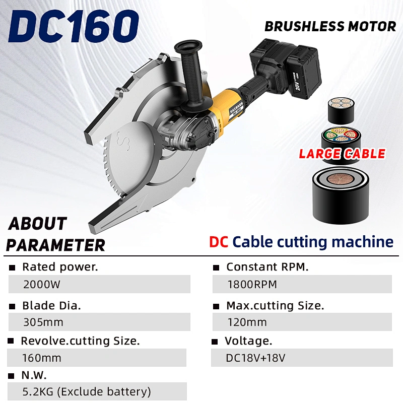DC160 Brushless and cordless lithium electric cable saw 36V TWO BATTERIES