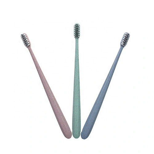 soft tapered bristle toothbrush with wheat straw handle